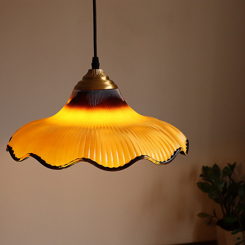 French Vintage Glass Pendant Light Mid Century