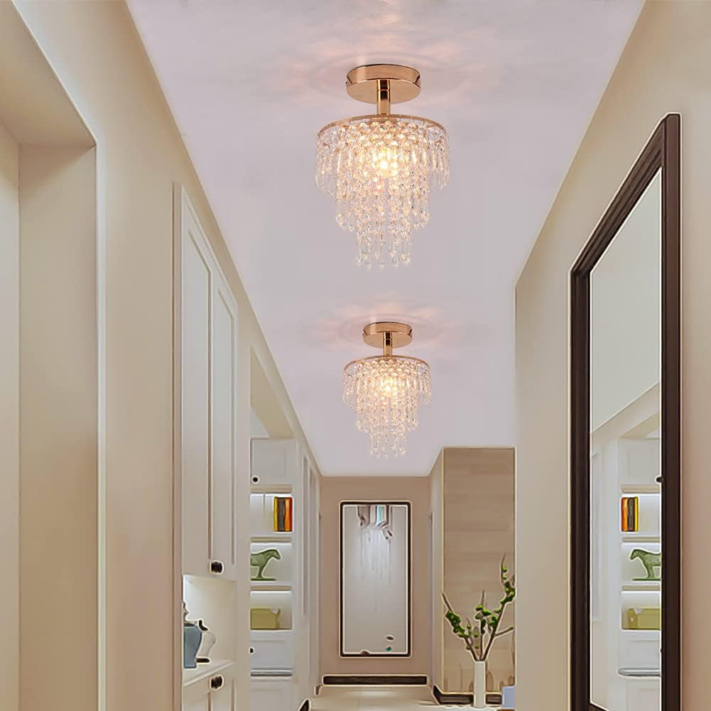 Mini Size Crystal Chandelier Modern Flush Mount Ceiling Light 3 Tiers