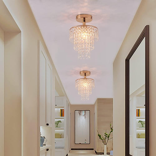 Mini Size Crystal Chandelier Modern Flush Mount Ceiling Light 3 Tiers