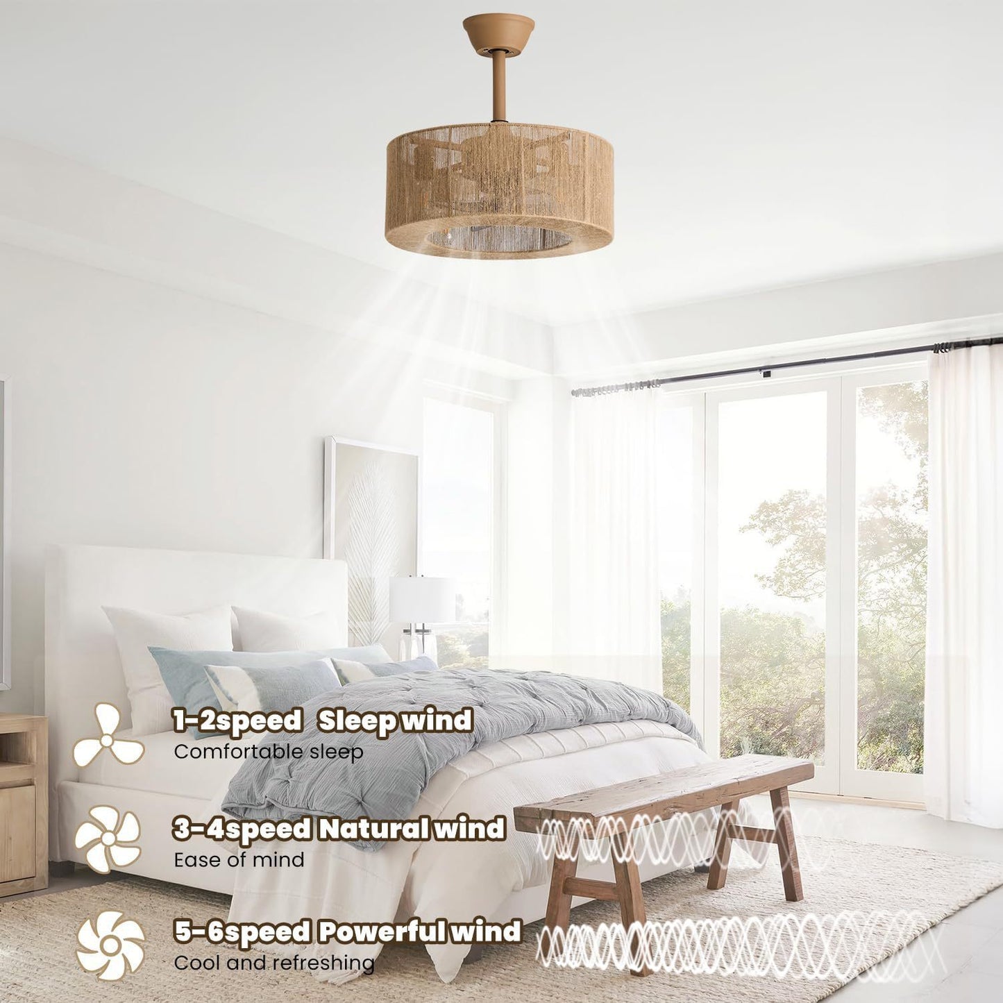 Rattan Weaving Fan Lamp Retro Living Room Restaurant Bedroom Light