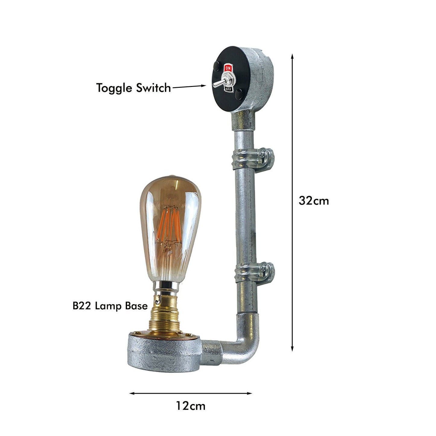 Modern Industrial Vintage Retro Galvanized conduit Wall Light B22 Lamp