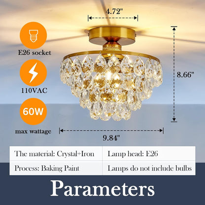 Modern E26 Small Crystal Chandelier Semi Flush Mount Ceiling Light
