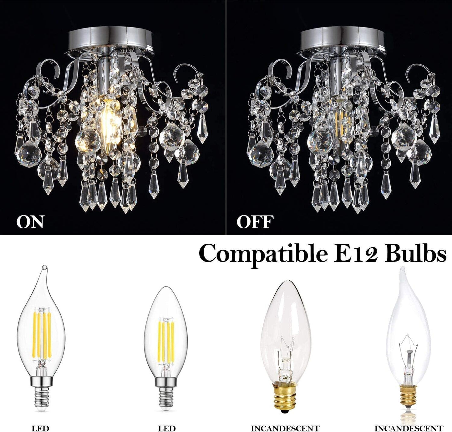 Small Crystal Chandelier Flush Mount Ceiling Light Fixtures Modern