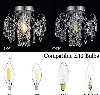 Small Crystal Chandelier Flush Mount Ceiling Light Fixtures Modern