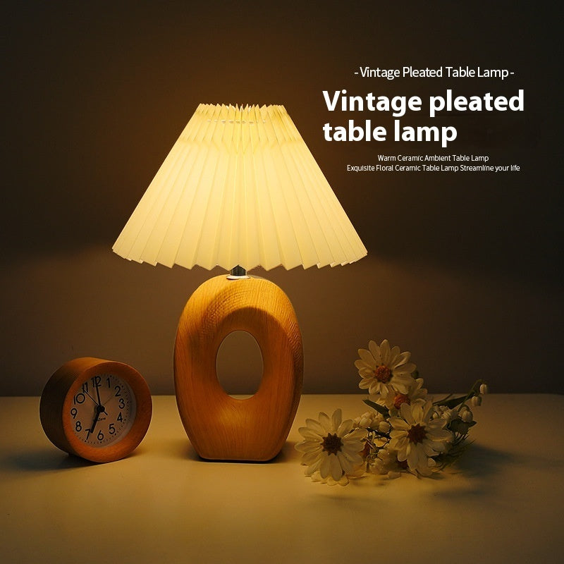 Nordic Pleated Vintage Ceramic Small Night Lamp