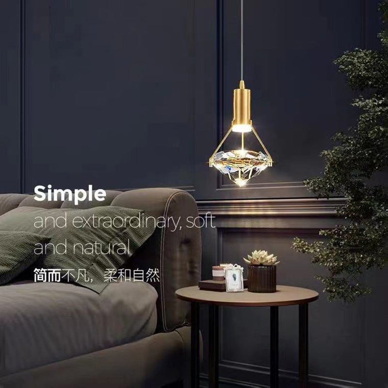 Bedside Chandelier In Bedroom Postmodern Luxury All Copper Diamond Crystal