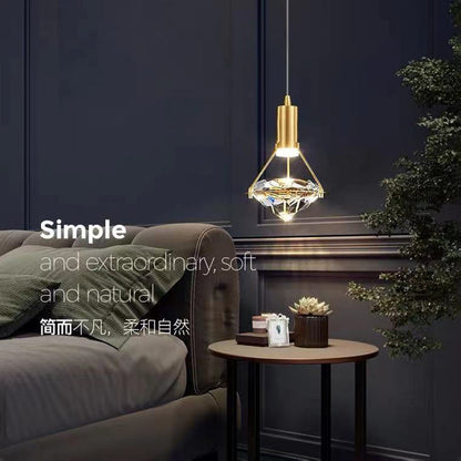 Bedside Chandelier In Bedroom Postmodern Luxury All Copper Diamond Crystal