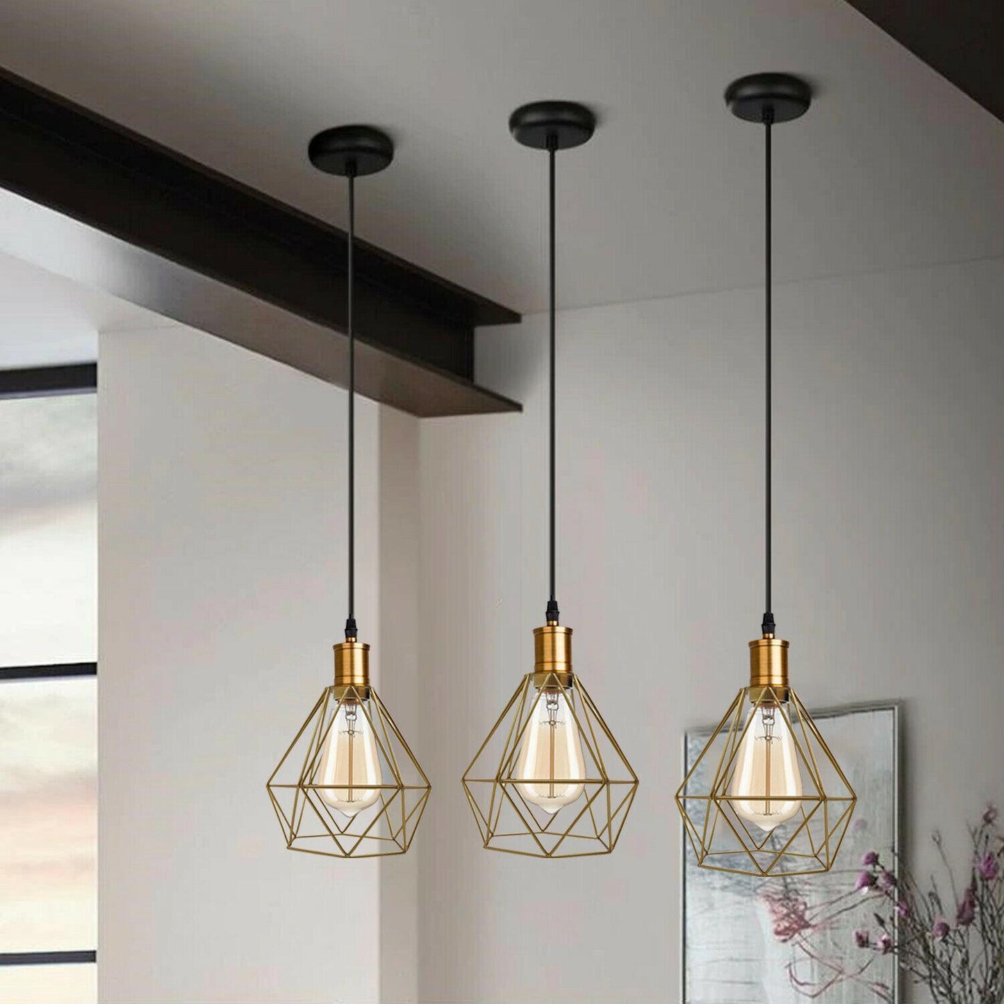 Modern Diamond Cage Pendant Light Fitting Geometric Wire Cage ~1266