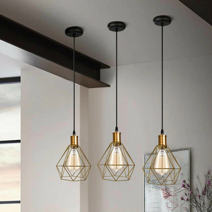 Modern Diamond Cage Pendant Light Fitting Geometric Wire Cage ~1266