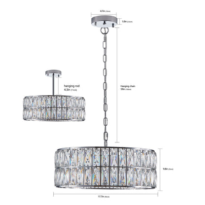 Modern Crystal Drum Chandelier, 6-Light Pendant Lighting Fixture with