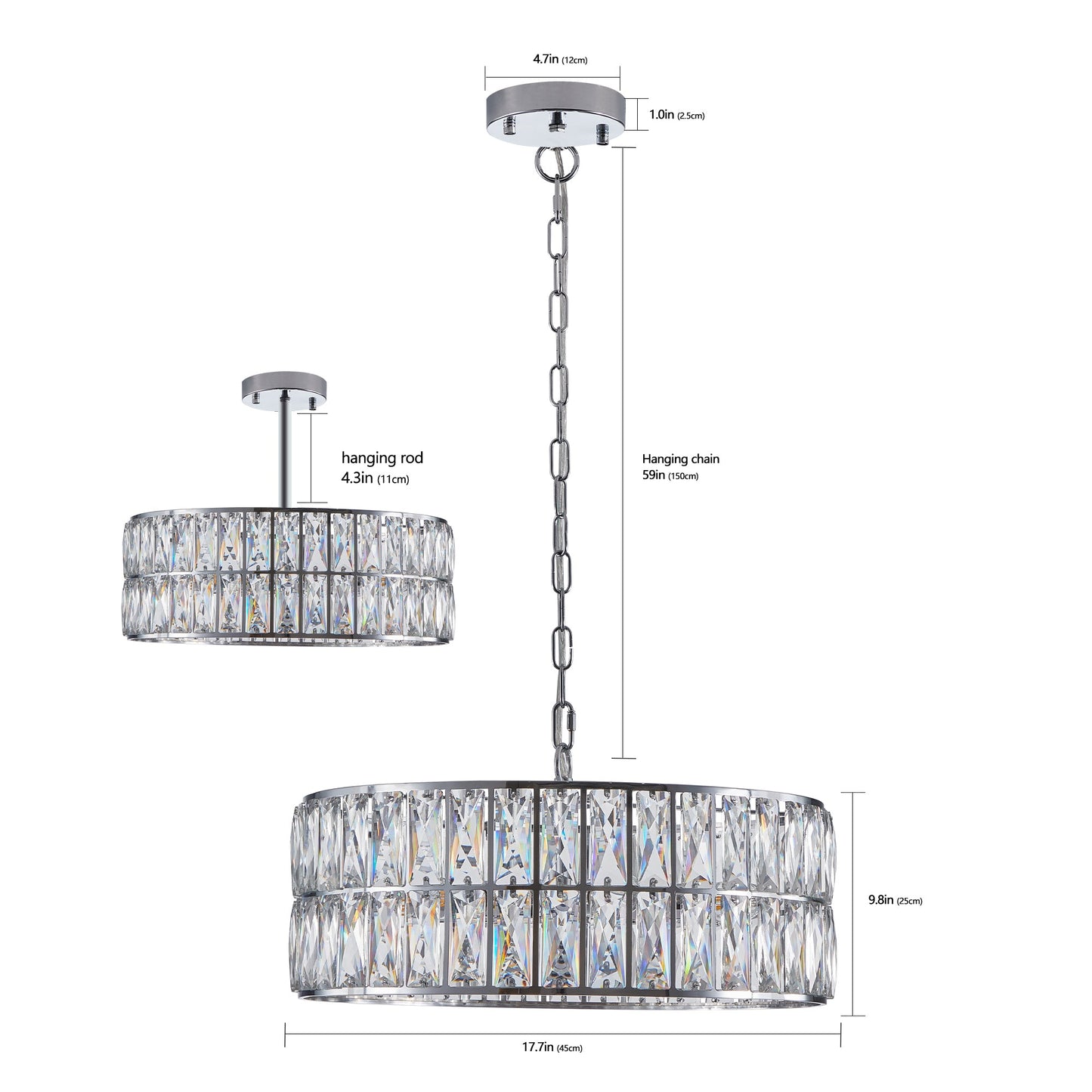 Modern Crystal Drum Chandelier, 6-Light Pendant Lighting Fixture with