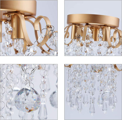 Small Gold Crystal Chandelier Modern 3-Light G9