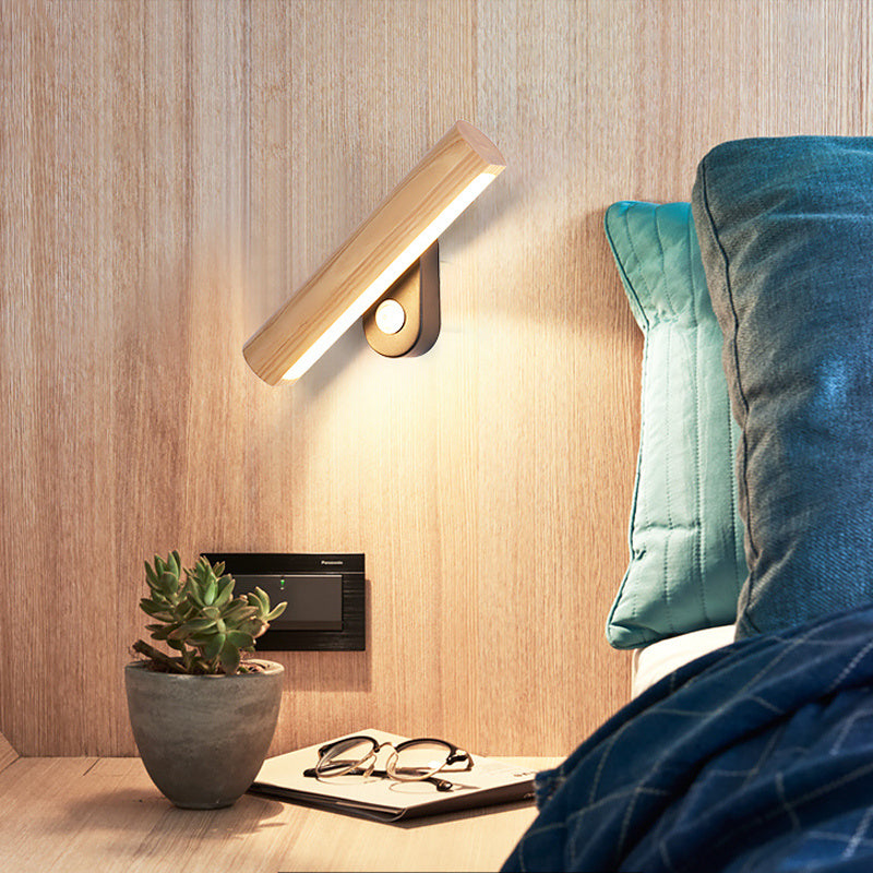 LED Nordic Bedroom Bedside Lamp Rotating Modern Solid Wood Study Room Living Room Background Wall Lamp Can Be