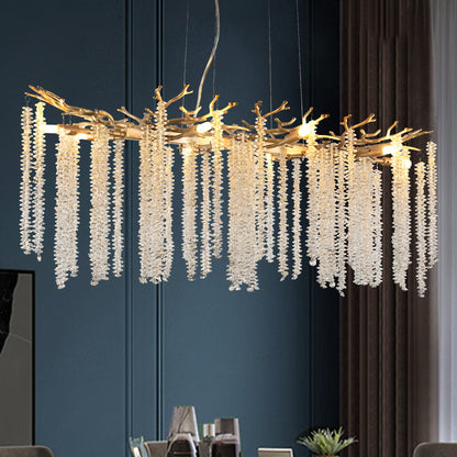 39.4-inch Modern Golden Pendant Light with Cascading Crystal Strands,