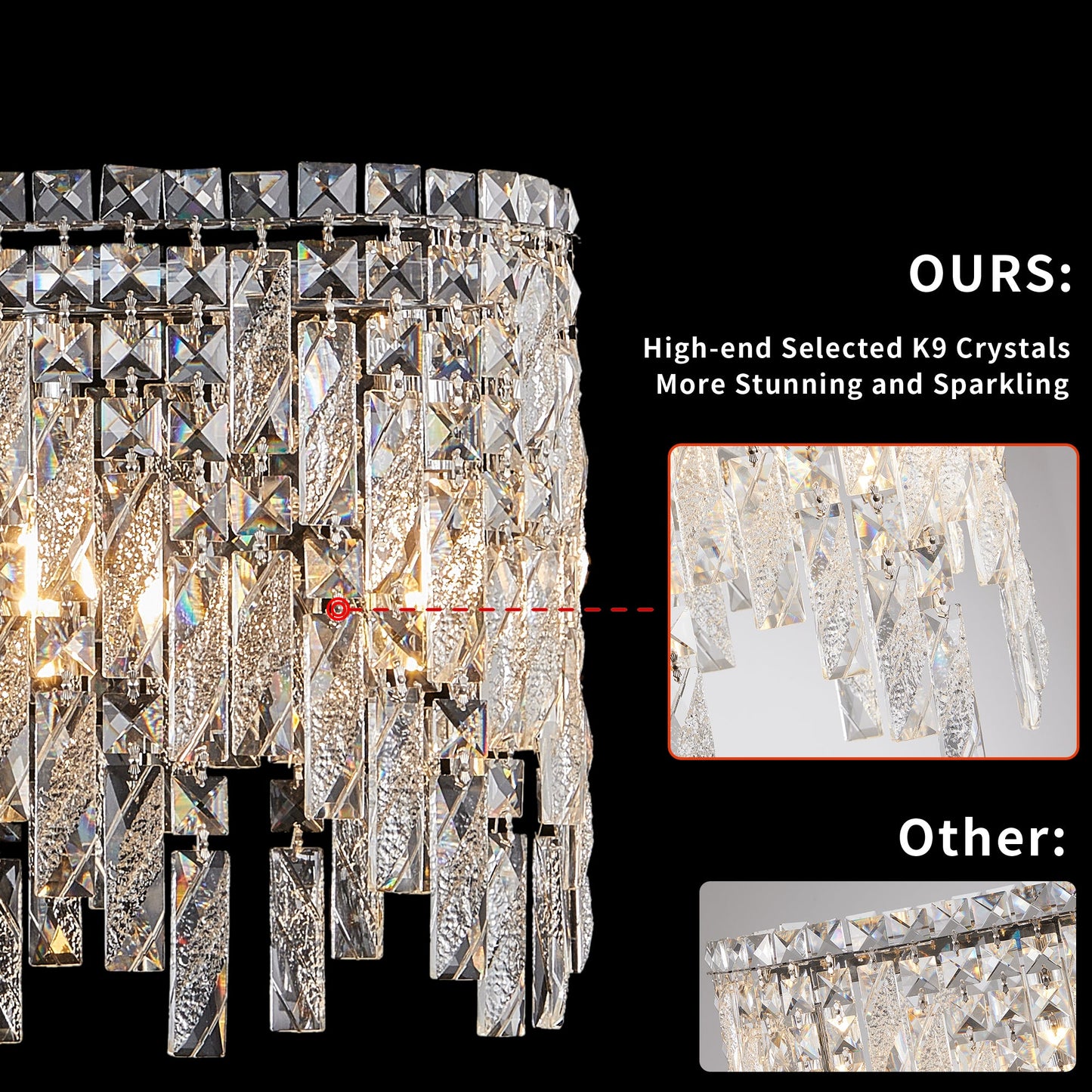 Silver Elegant Oval Crystal Chandelier, Modern Ceiling Light Fixture