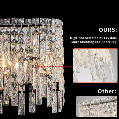 Silver Elegant Oval Crystal Chandelier, Modern Ceiling Light Fixture