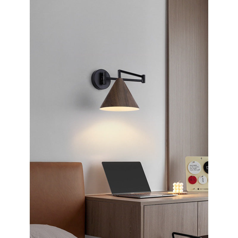 Nordic Wood Grain Retractable Rocker Arm Wall Lamp