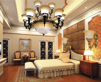 Bowl Terrace Ceiling Chandelier Rustic Beige and White Glass