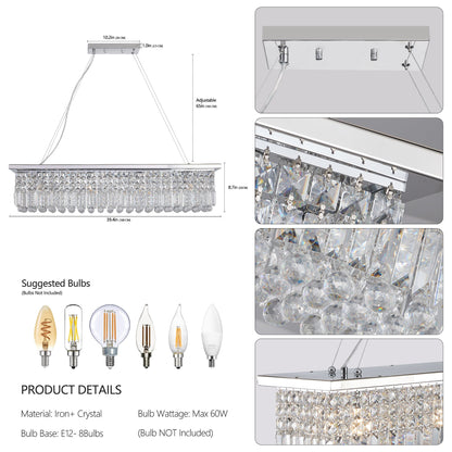 Modern Crystal Chandelier for Dining Room 8-Light White Rectangle