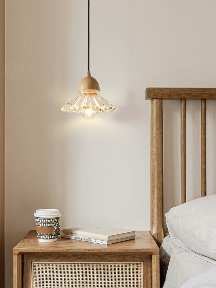 Candelabro colgante nórdico de tres cabezas de madera y vidrio