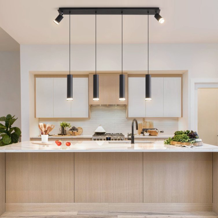 Angelina 6 - Light Matte Black Kitchen Island Pendant No Bulb