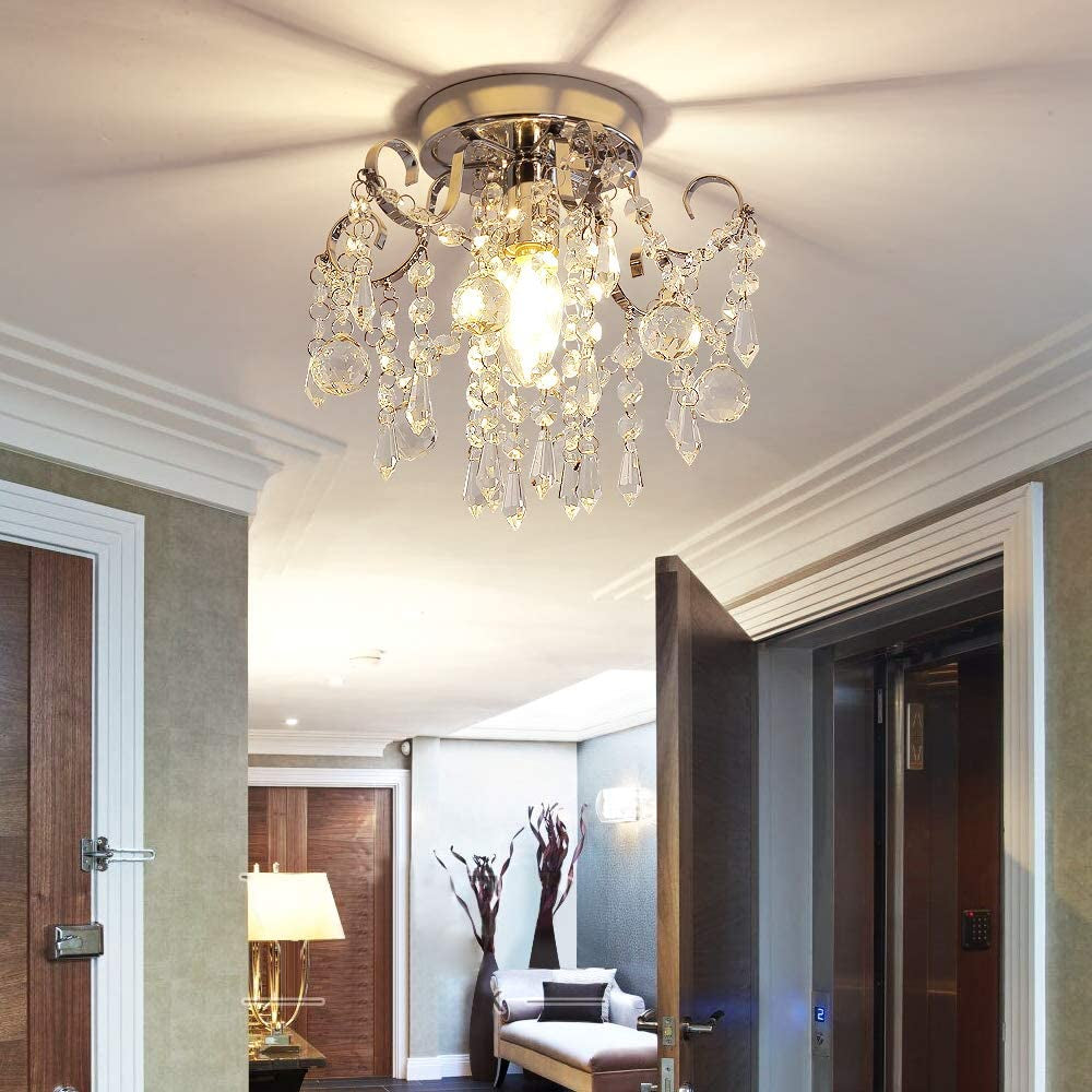 Small Crystal Chandelier Flush Mount Ceiling Light Fixtures Modern