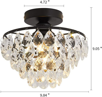 Modern Small Crystal Ceiling Light Fixture Mini Black Semi Flush Mount