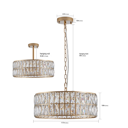Modern Crystal Drum Chandelier, 6-Light Pendant Lighting Fixture with
