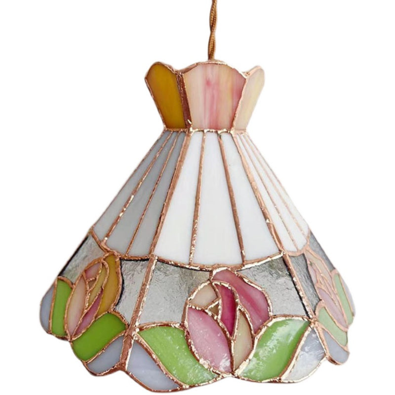 Rose Blue Stained Glass Pendant Light - Retro