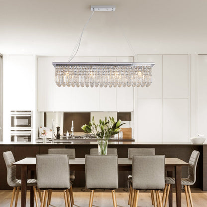 Modern Crystal Chandelier for Dining Room 8-Light White Rectangle