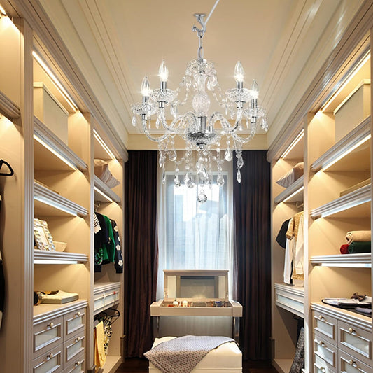 2PCS Plug-In 5 Light Crystal Hanging Pendant Lights Acrylic Chandelier