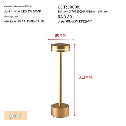 Aluminum Alloy Bar Frisbee Table Lamp USB Touch Switch Rechargeable Light