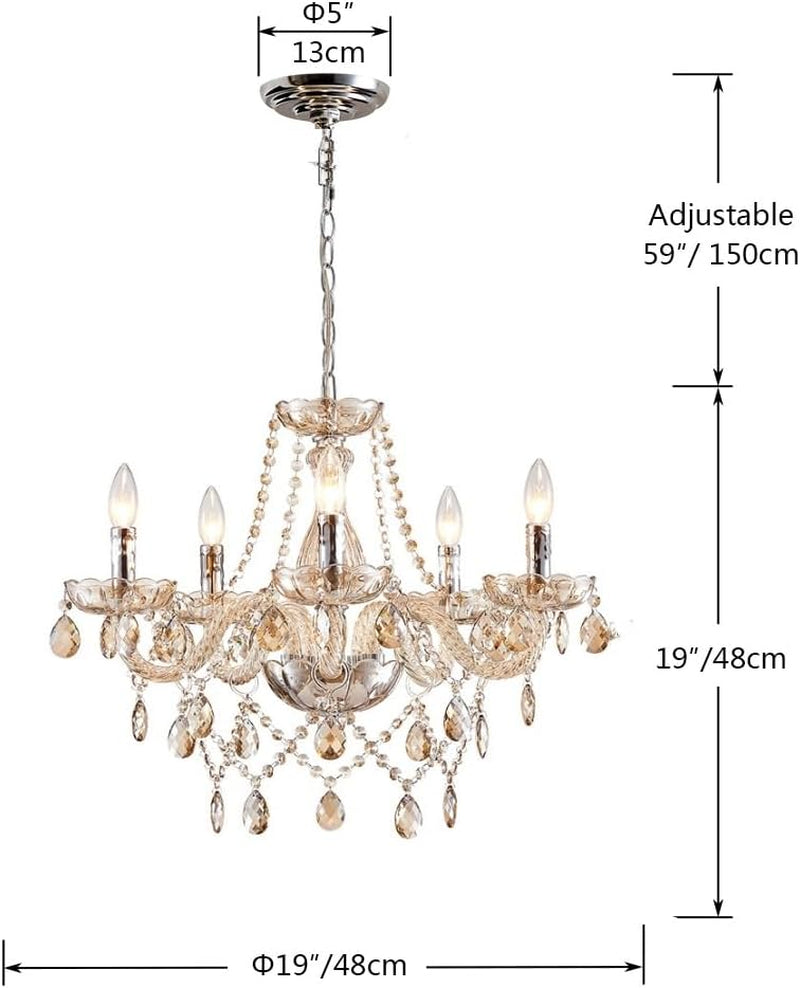 Champagne Crystal Chandelier 5 Light Modern Bedroom