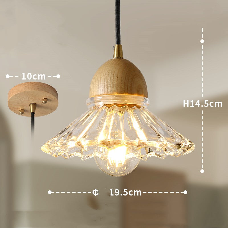 Candelabro colgante nórdico de tres cabezas de madera y vidrio