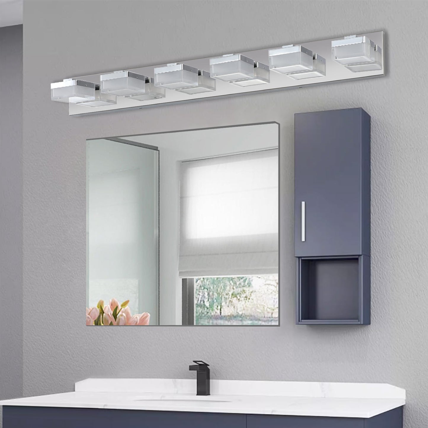 Modern 6-Light Chrome LED Vanity Mirror Light Fixture For Bathrooms