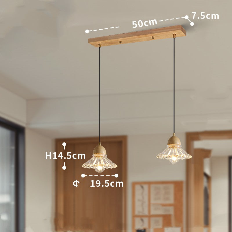 Candelabro colgante nórdico de tres cabezas de madera y vidrio
