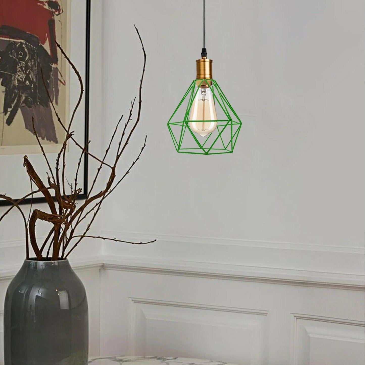 Modern Diamond Cage Pendant Light Fitting Geometric Wire Cage ~1266