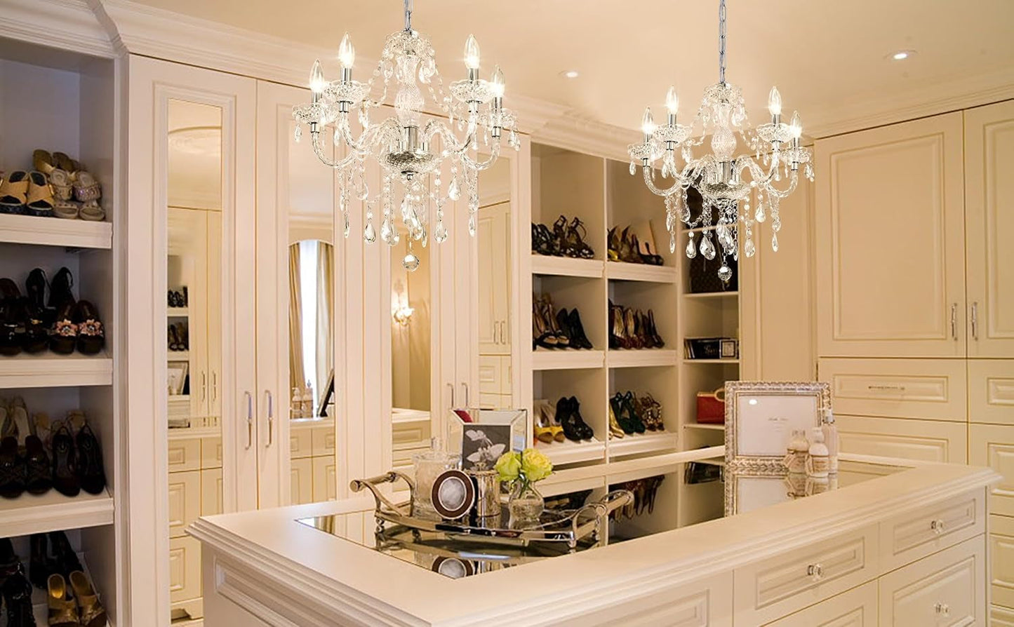 2PCS Plug-In 5 Light Crystal Hanging Pendant Lights Acrylic Chandelier