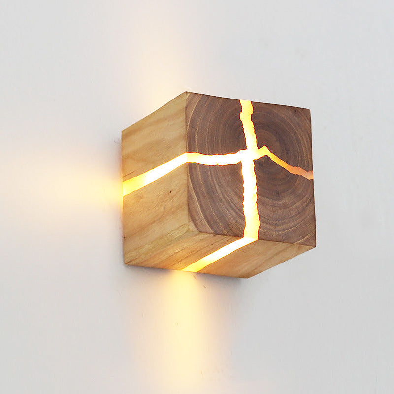 Creative Corridor Square Solid Wood Wall Bedside Lamp