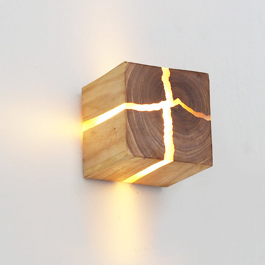 Creative Corridor Square Solid Wood Wall Bedside Lamp