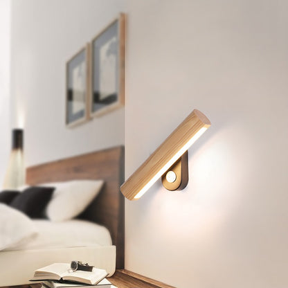 LED Nordic Bedroom Bedside Lamp Rotating Modern Solid Wood Study Room Living Room Background Wall Lamp Can Be