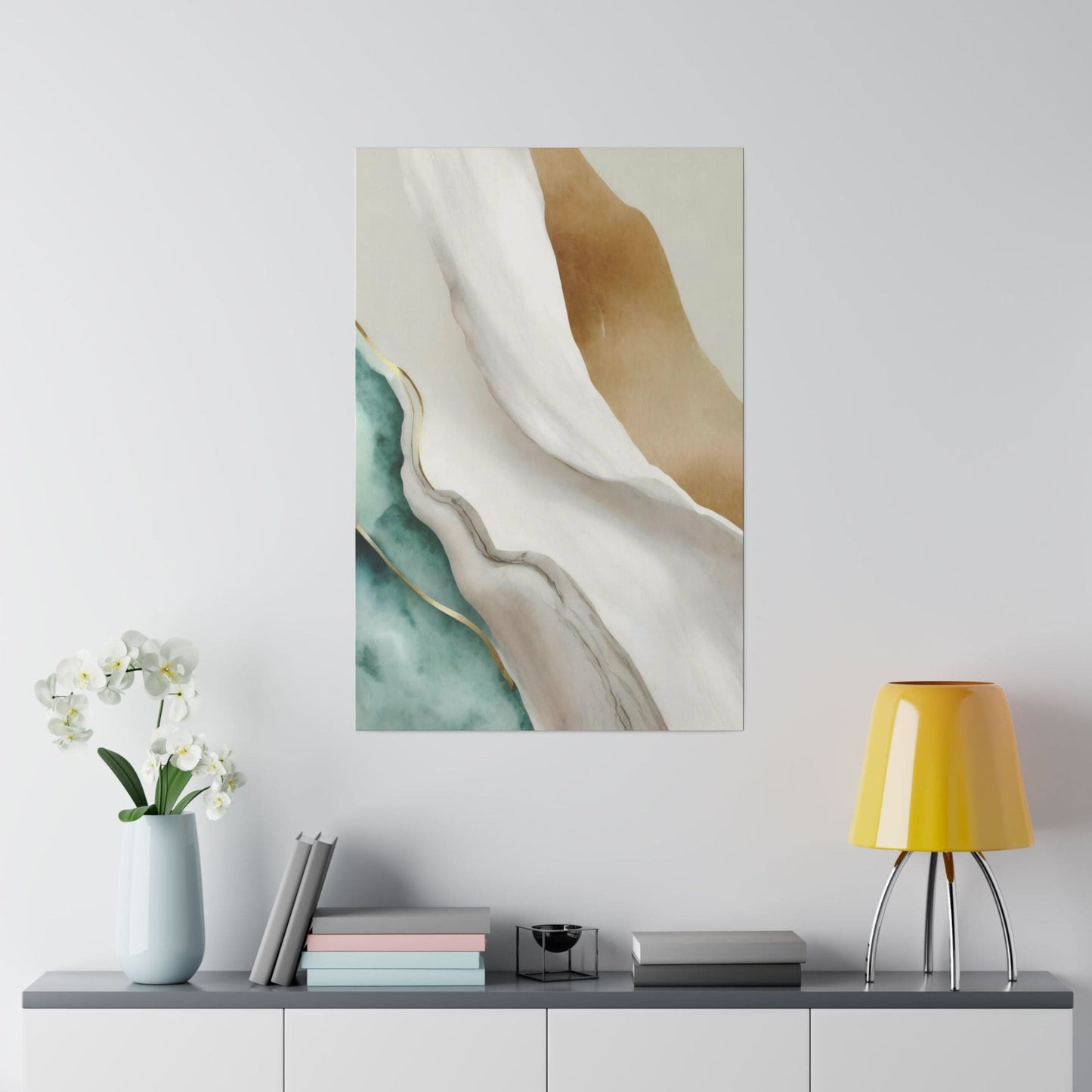 Wall Decor - Giclee Poster Art Print - Cream White Green Marbled Print