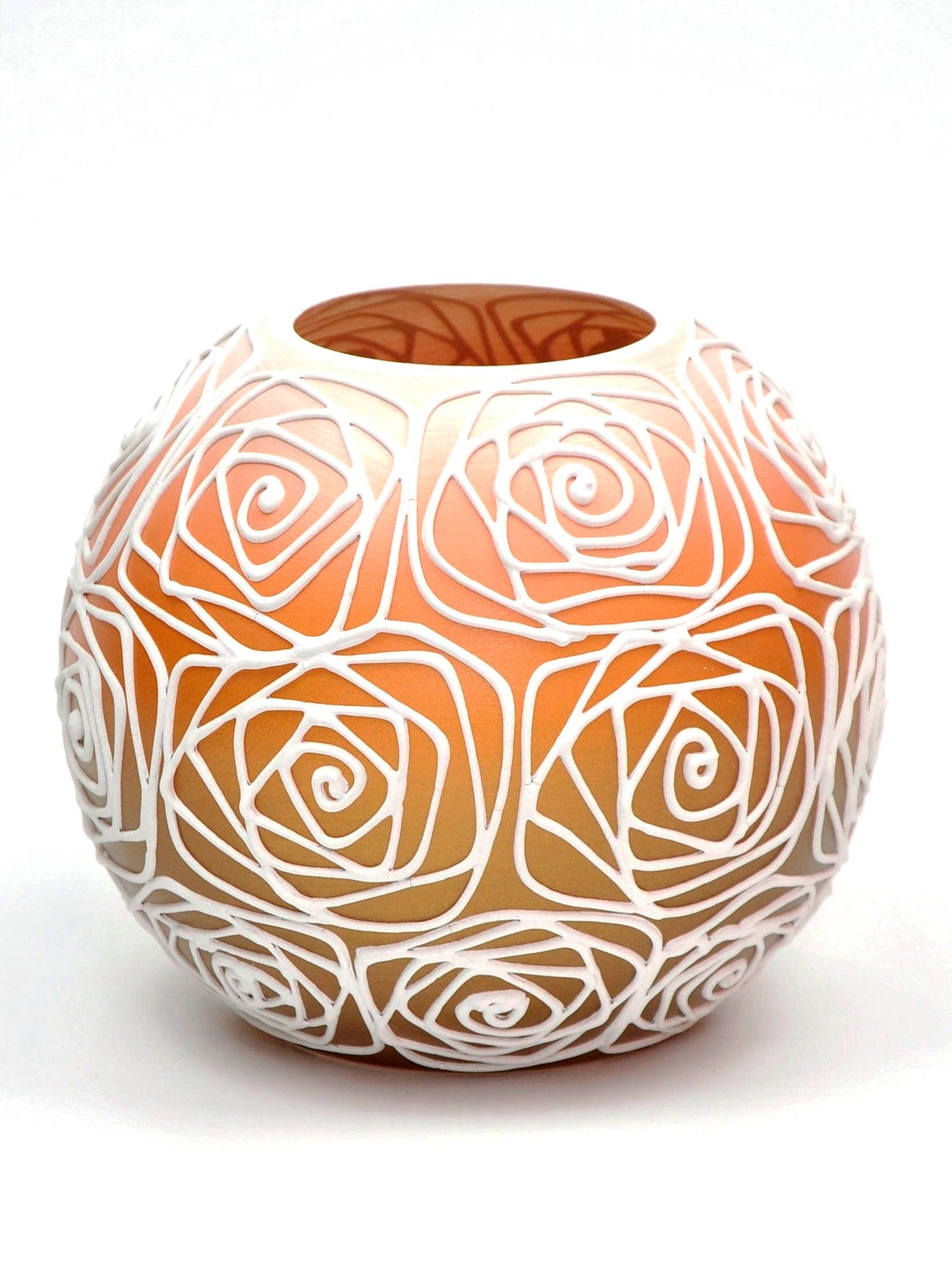 Handpainted Glass Vase for Flowers | Painted Orange Art Glass Round Va