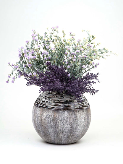 Art Decorated Gray Glass Vase for Flowers | Painted Art Glass Round Va