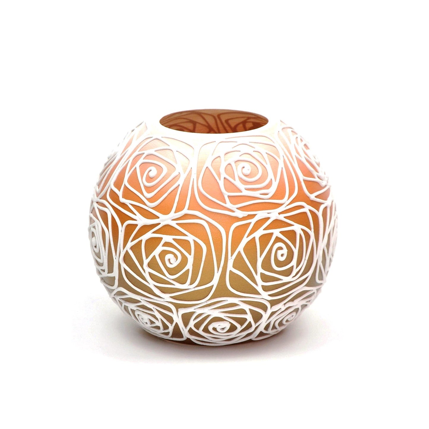 Handpainted Glass Vase for Flowers | Painted Orange Art Glass Round Va