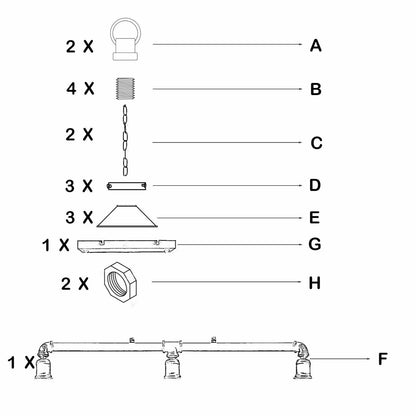 Industrial 3-way Ceiling Pipe Pendant Lights~1159