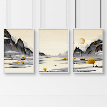 Japanese Landscape Artwork | set of 3 wall art prints
