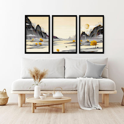 Japanese Landscape Artwork | set of 3 wall art prints