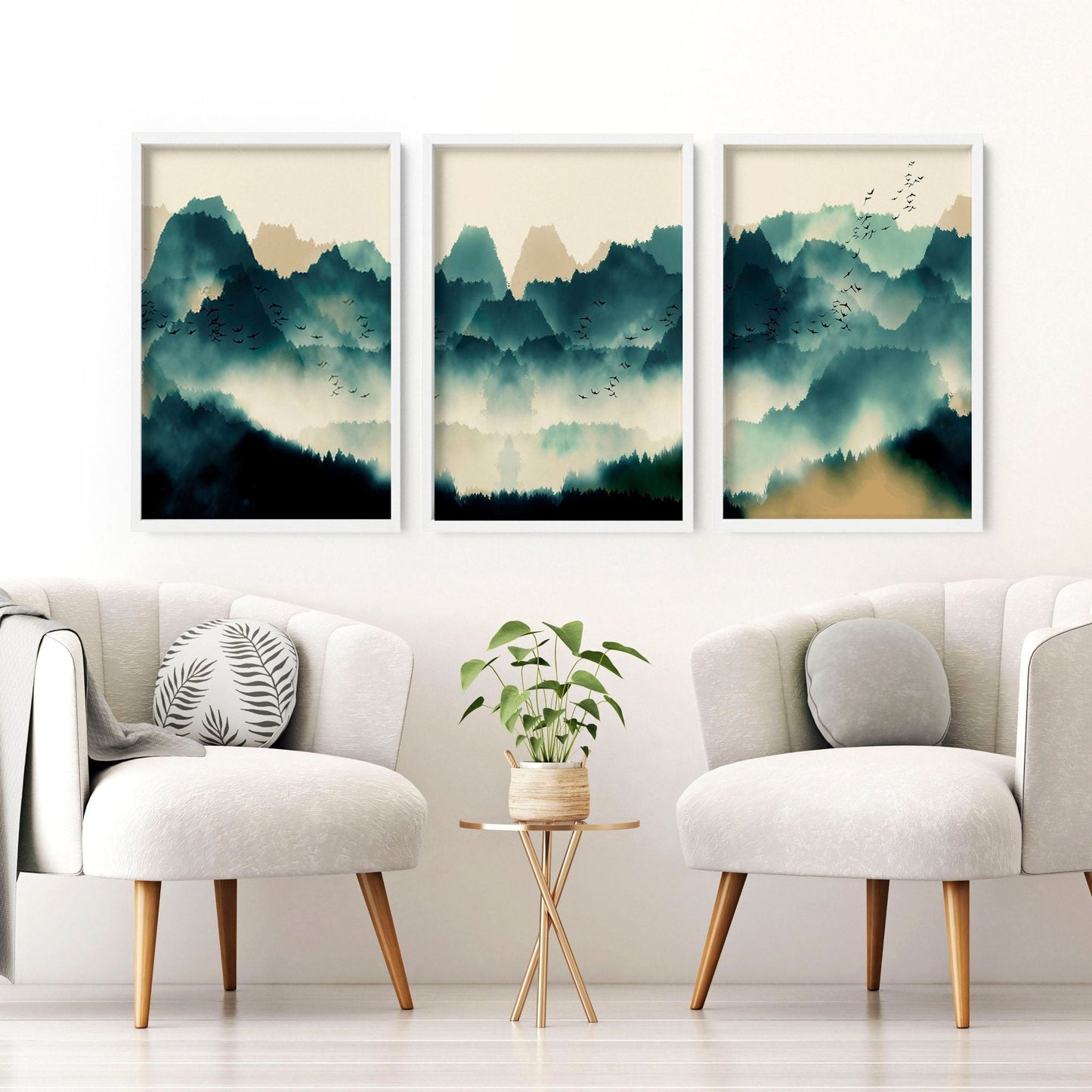 Set of 3 framed prints | Large Scandinavian wall art