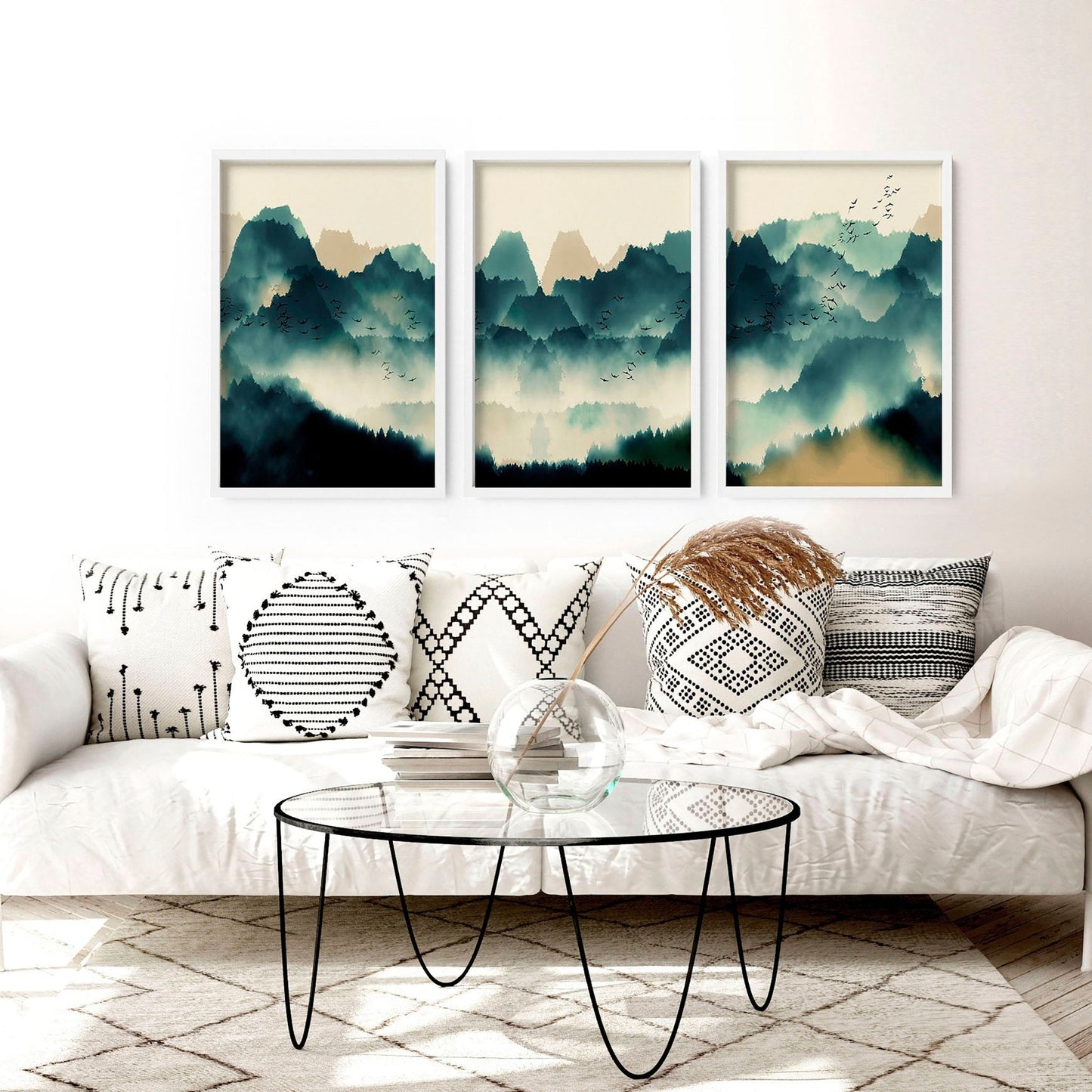 Set of 3 framed prints | Large Scandinavian wall art